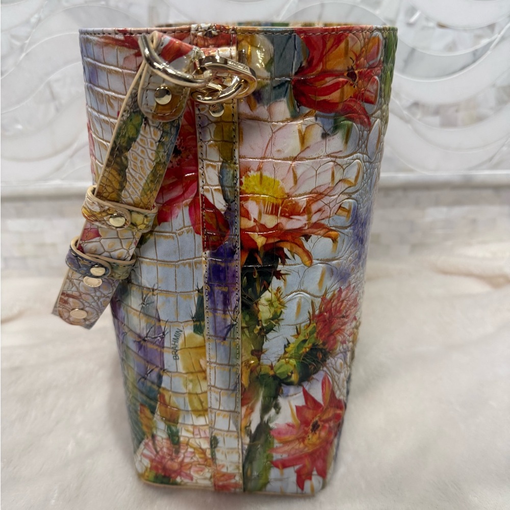 Brahmin Floral Multicolor Croc-Embossed Shoulder Bag - Picture 5 of 10